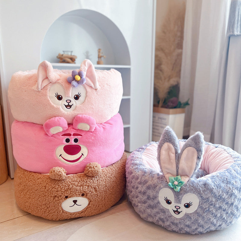 Cartoon Red Panda Style Plush Round Pet Nest All Season Cushion Bed