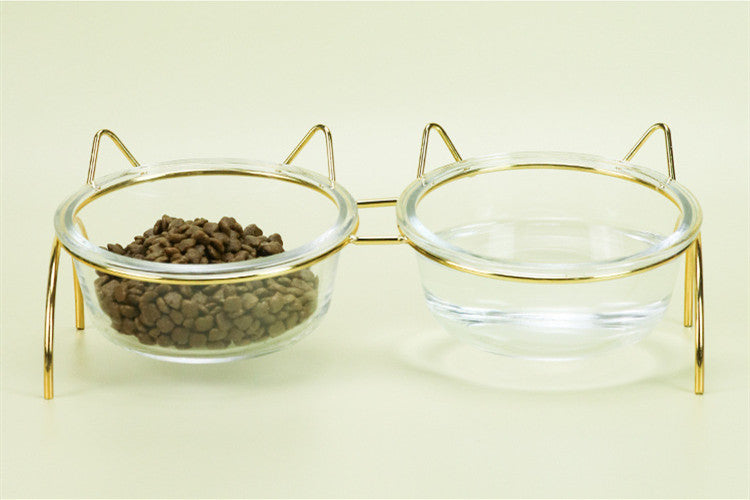Glass Pet Feeding And Water Bowl With Metal Rack Stand