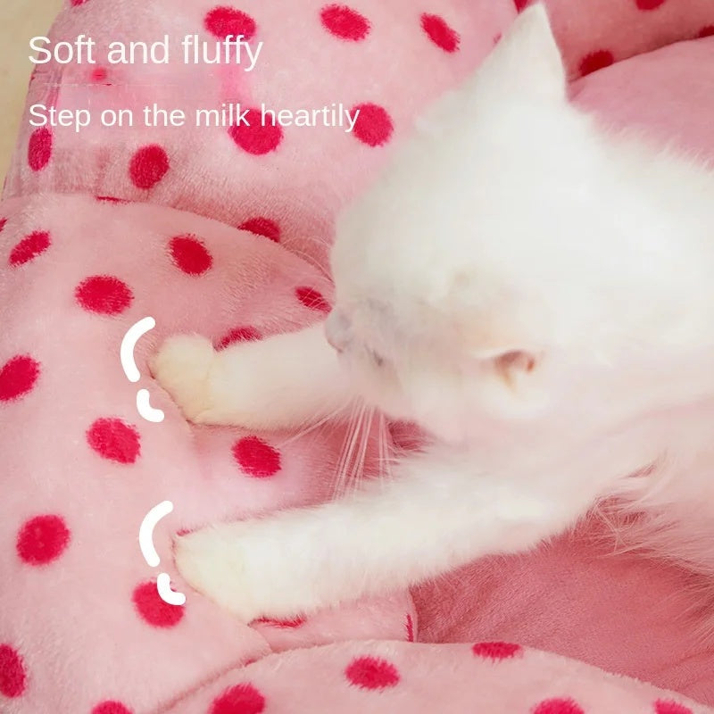 Polka Dot Round Pet Bed Soft Cushion Sleeping Nest