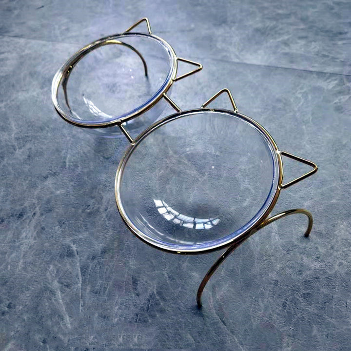 Glass Pet Feeding And Water Bowl With Metal Rack Stand