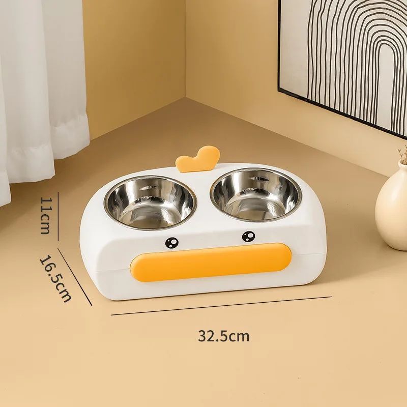 Duck Design Pet Double Bowl Feeding And Drinking Tray Set