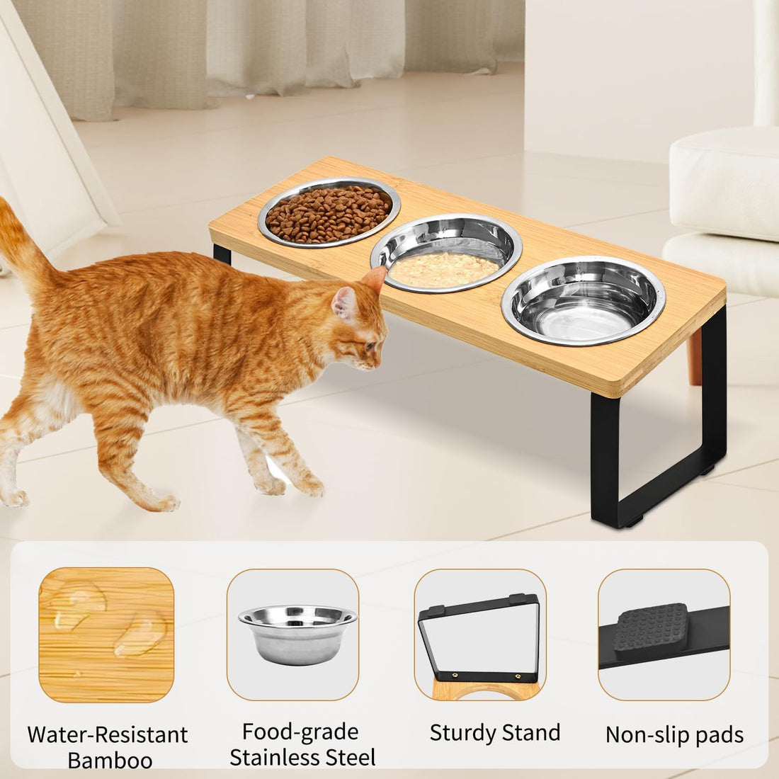 Wood Iron Pet Feeding Rack With Bowl Holder Stand
