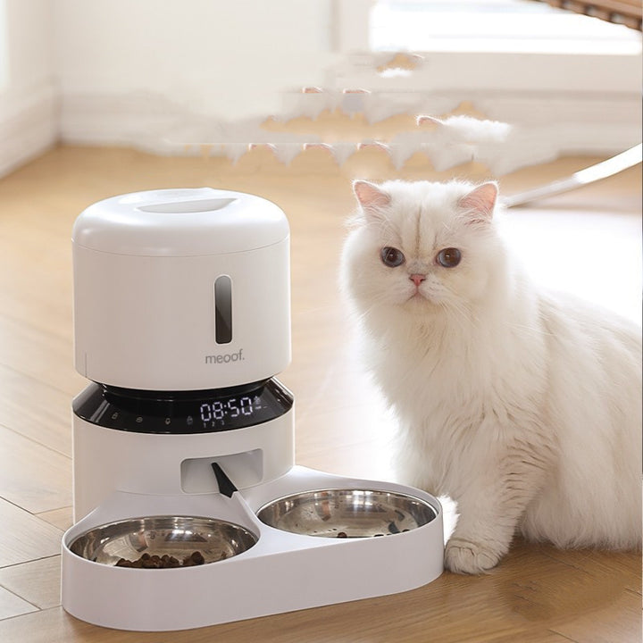 Capsule Style Automatic Pet Feeding Double Bowl Dispenser