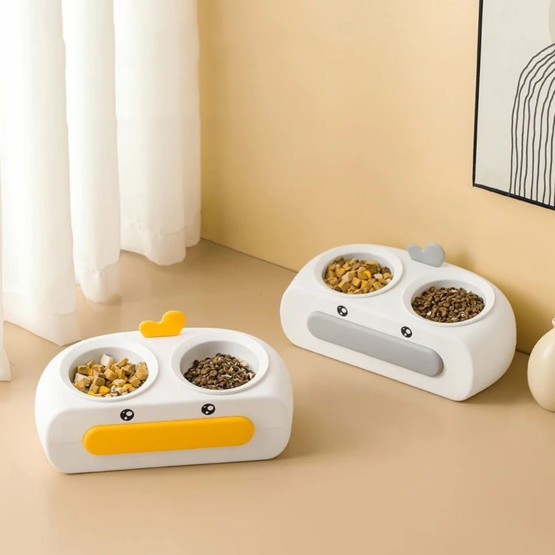 Duck Design Pet Double Bowl Feeding And Drinking Tray Set
