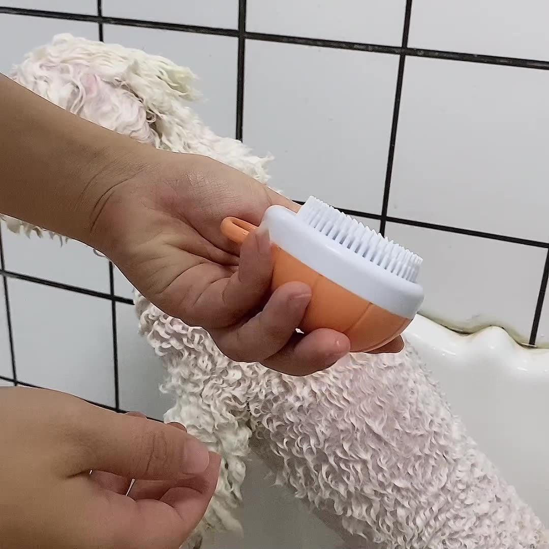 Silicone Pet Bath Brush Shampoo Dispenser Grooming Comb Tool