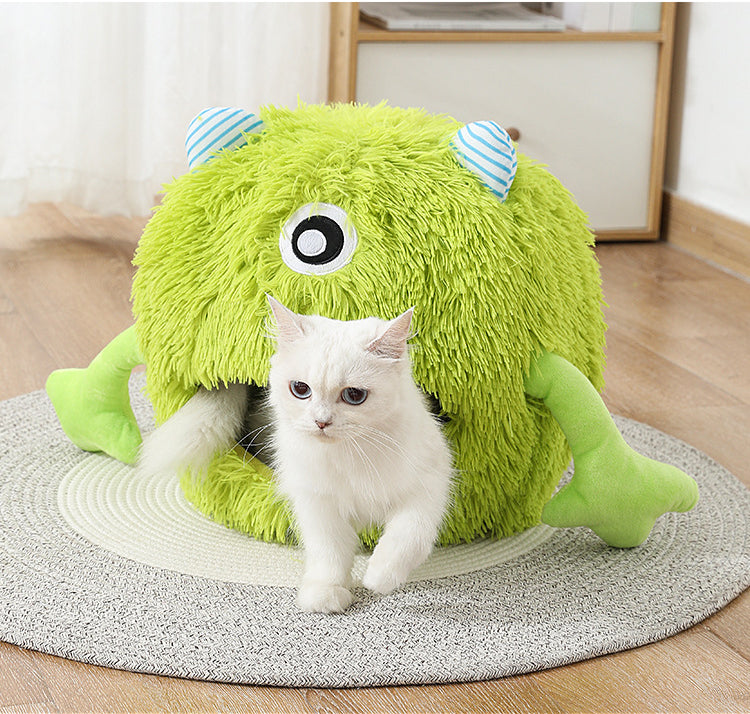 Machine Washable Fluffy Round Pet Bed Non Slip Calming Plush Cuddler Cushion Self Warming Nest