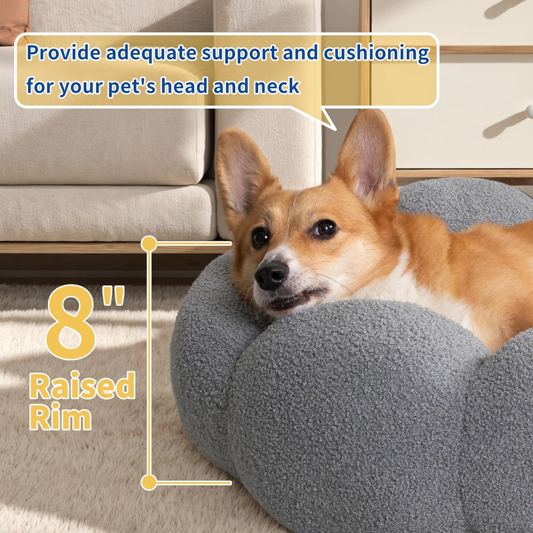 Fluffy Flower Style Plush Round Donut Calming Pet Bed Non Slip Machine Washable Cuddler Nest