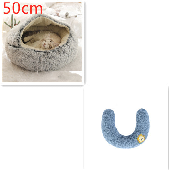 2 In 1 Winter Warm Round Plush Pet Bed House Soft Long Fur Nest