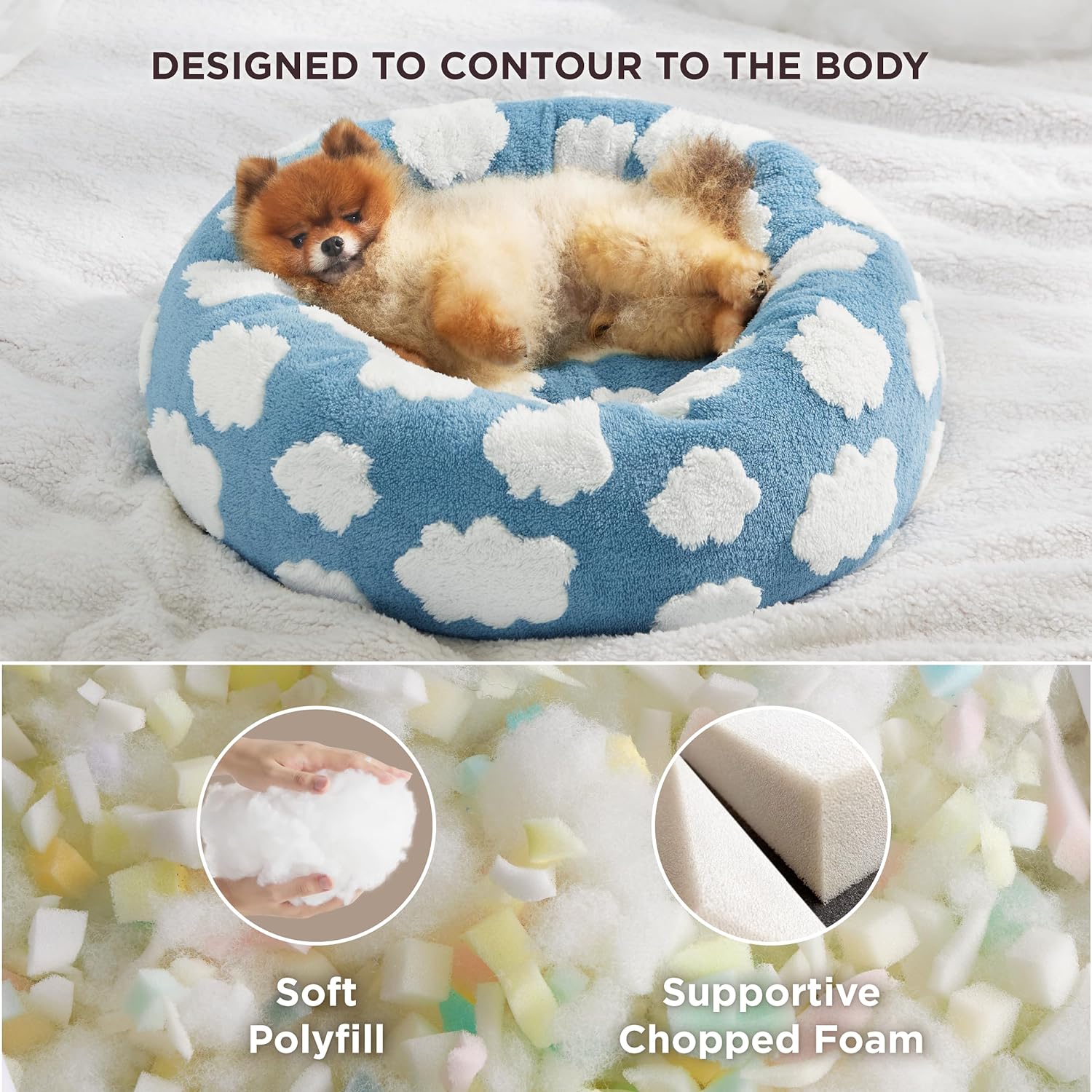 Round Donut Style Calming Pet Bed Jacquard Shaggy Plush Anti Slip Base Bed
