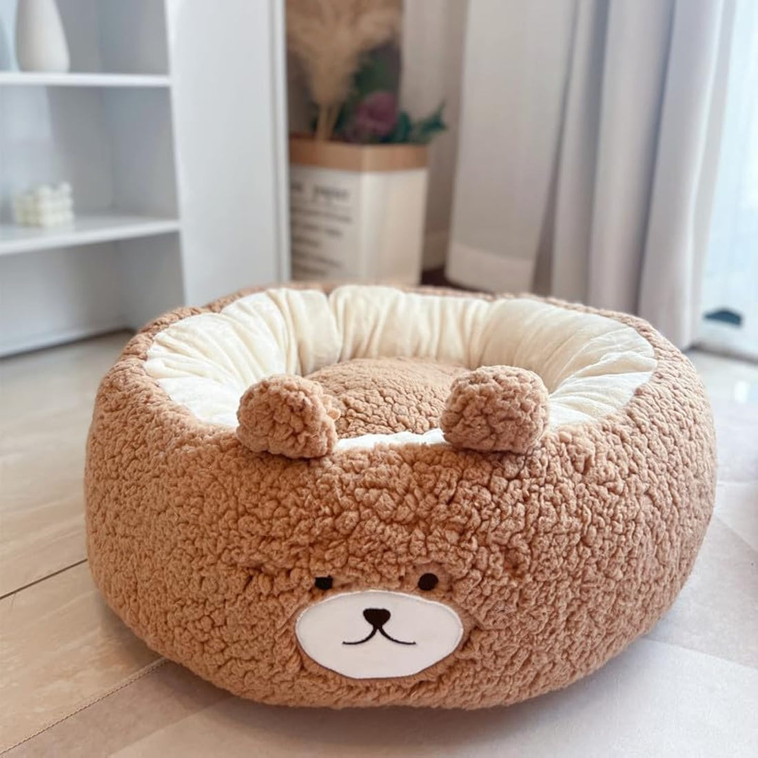 Cartoon Red Panda Style Plush Round Pet Nest All Season Cushion Bed