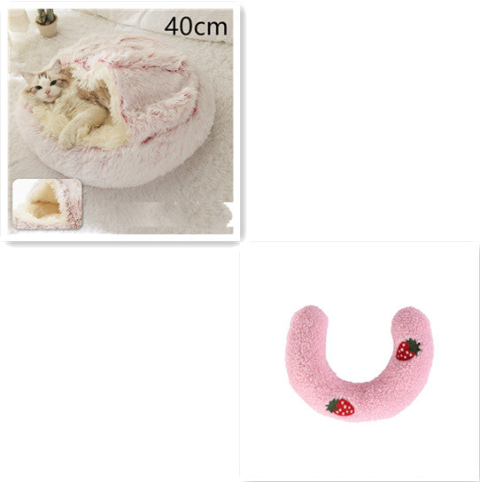 2 In 1 Winter Warm Round Plush Pet Bed House Soft Long Fur Nest